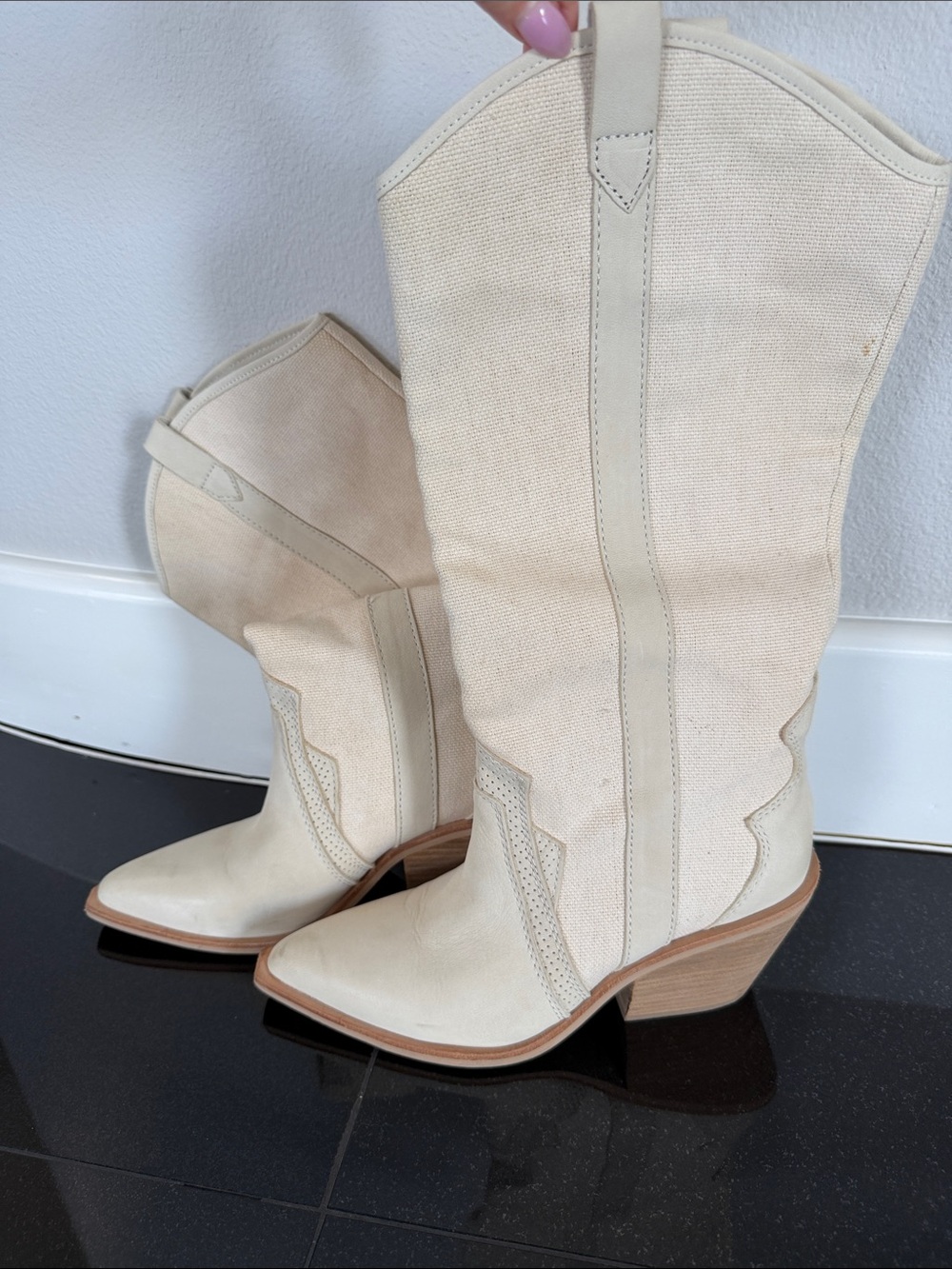 Dolce Vita Cream Canvas & Leather-Look Western Knee Boots